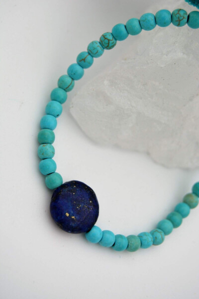 Metal-free, Lapis Lazuli and Turquoise stone anti-allergic bracelet - 1