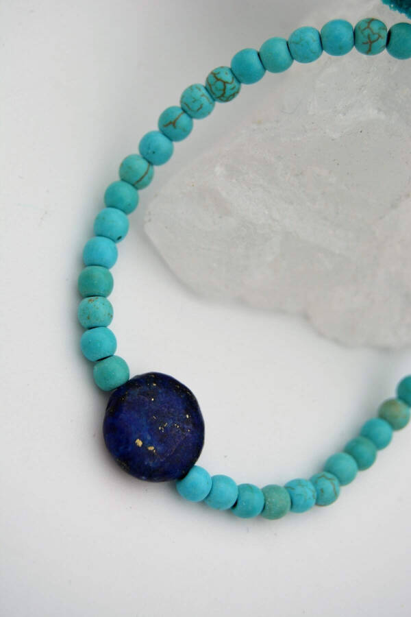 Metal-free, Lapis Lazuli and Turquoise stone anti-allergic bracelet - 1