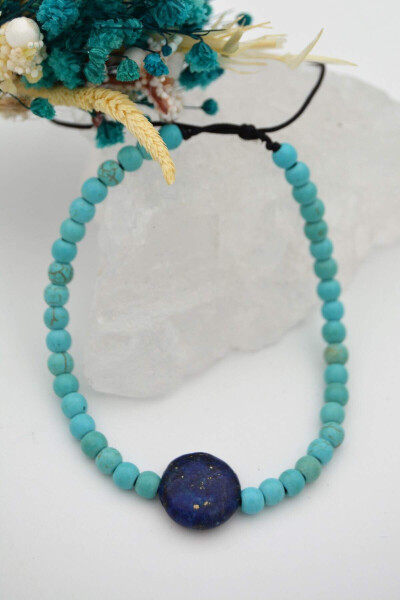 Metal-free, Lapis Lazuli and Turquoise stone anti-allergic bracelet - 2