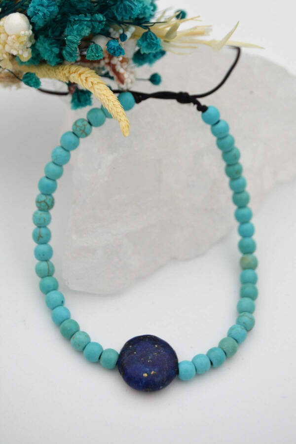 Metal-free, Lapis Lazuli and Turquoise stone anti-allergic bracelet - 2