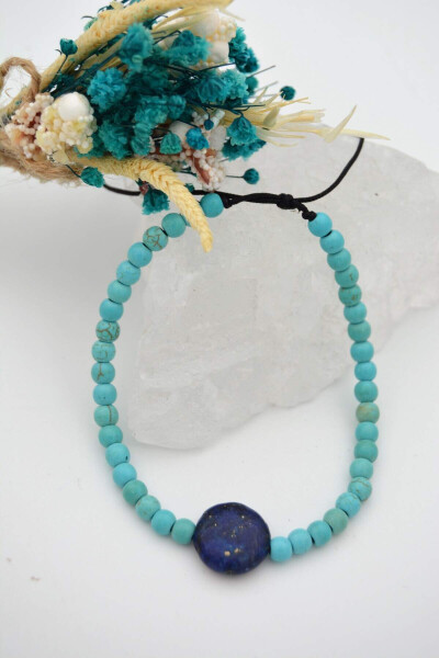 Metal-free, Lapis Lazuli and Turquoise stone anti-allergic bracelet - 3