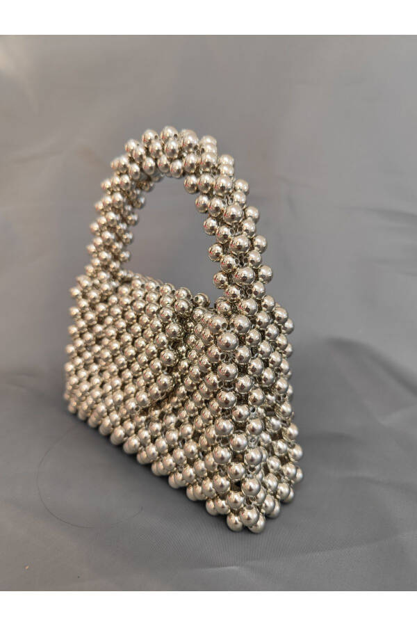 Metal Silver Bead Bag for Evening, Bridal, Special Occasions - 1