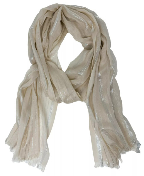 Metallic Stripe Oblong Scarf Ivory - 1