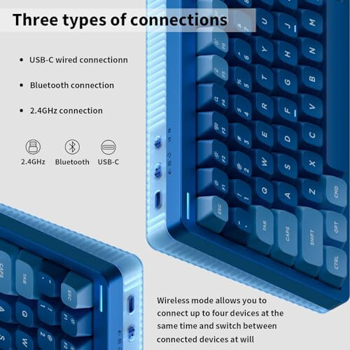 Механическая игровая клавиатура Nuphy Halo75 V2, 75% беспроводная клавиатура Bluetooth с горячей заменой, 83 клавиши с RGB-подсветкой, поддержка Bluetooth/2.4GHz/USB-C (синий, лимон (55gf)) - 5