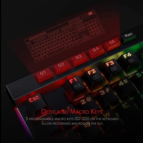 Механическая игровая клавиатура Redragon K580 VATA с RGB-подсветкой, макроклавишами и выделенными элементами управления мультимедиа, гнездом для горячей замены, встроенной записью макросов (коричневые переключатели) - 3