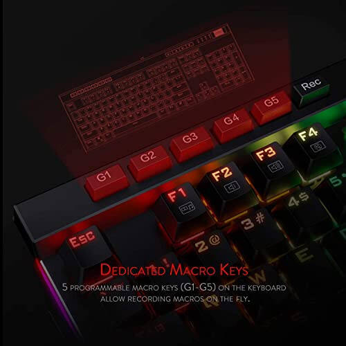 Механическая игровая клавиатура Redragon K580 VATA с RGB-подсветкой, макроклавишами и выделенными элементами управления мультимедиа, гнездом для горячей замены, встроенной записью макросов (коричневые переключатели) - 3