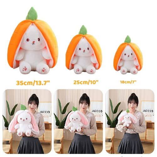 MIAODAM Cuddly Bunny Stuffed Animal, Kawaii Squishy Cute Easter Bunny Plush Turn Into Rabbit Fruit Doll Carrot Strawberry Pillow, Plushies Funny Bunny Toy for Baby (Carrot Rabbit, 10inch) - 4