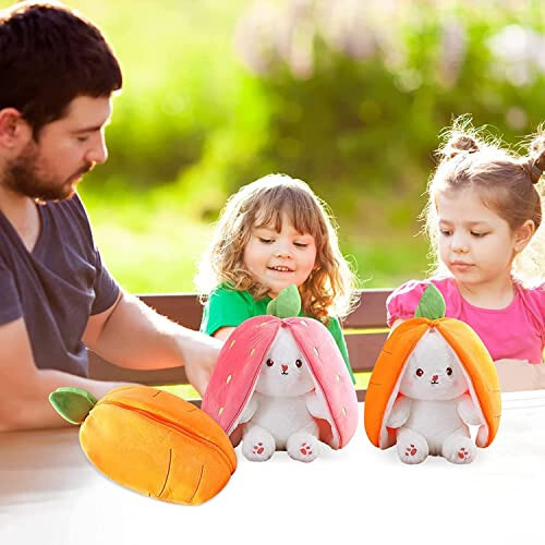 MIAODAM Cuddly Bunny Stuffed Animal, Kawaii Squishy Cute Easter Bunny Plush Turn Into Rabbit Fruit Doll Carrot Strawberry Pillow, Plushies Funny Bunny Toy for Baby (Carrot Rabbit, 10inch) - 6