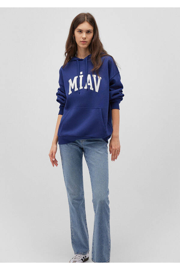 Miav Baskılı Kapüşonlu Mavi Sweatshirt 1S10131-70722 - 21