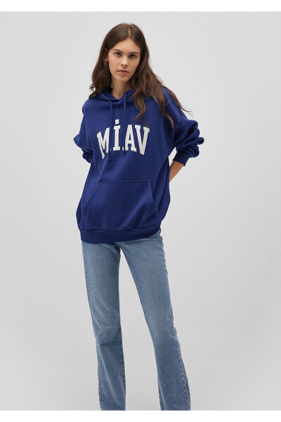 Miav Baskılı Kapüşonlu Mavi Sweatshirt 1S10131-70722 - 22