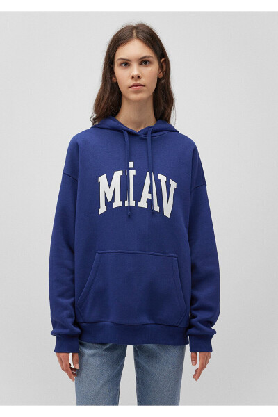 Miav Baskılı Kapüşonlu Mavi Sweatshirt 1S10131-70722 - 23