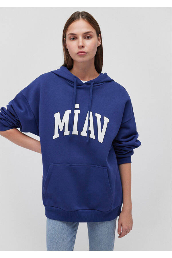 Miav Baskılı Kapüşonlu Mavi Sweatshirt 1S10131-70722 - 8