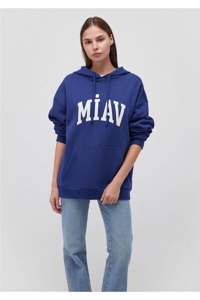 Miav Baskılı Kapüşonlu Mavi Sweatshirt 1S10131-70722 - 9