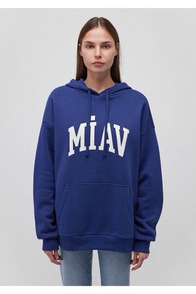 Miav Baskılı Kapüşonlu Mavi Sweatshirt 1S10131-70722 - 10