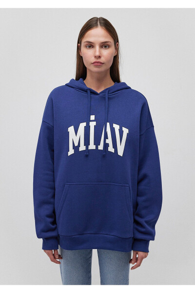 Miav Baskılı Kapüşonlu Mavi Sweatshirt 1S10131-70722 - 3