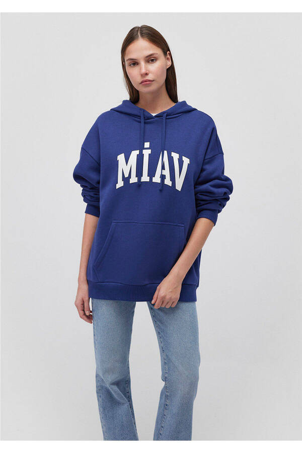 Miav Printed Hooded Blue Sweatshirt 1S10131-70722 - 9