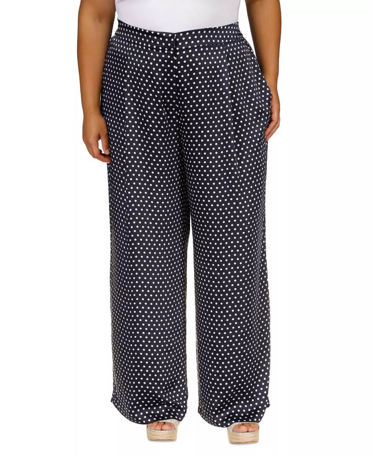 Michael Kors Plus Size Dot-Print Wide-Leg Satin Pants Midnight Blue - 1