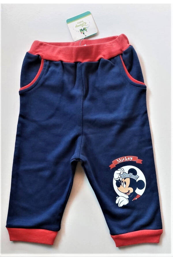 Mickey Mouse Baby Boy 100% Cotton Ribbed Navy Blue Pants - 21