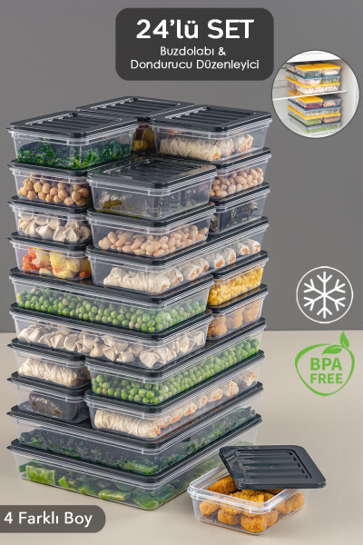 Microwave and Freezer Safe 24 Piece Food Storage Container Set, 2x2400Ml 4x1200Ml 6x1170Ml 12x600Ml, Anthracite - 9