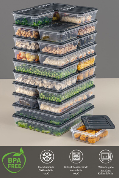 Microwave and Freezer Safe 24 Piece Food Storage Container Set, 2x2400Ml 4x1200Ml 6x1170Ml 12x600Ml, Anthracite - 3