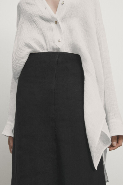 Midi skirt with stitch detailing, made of 100% linen. - 3