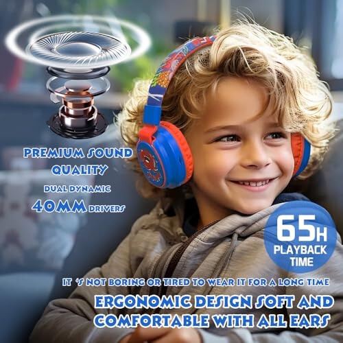 MIDOLA Çocuk Kablosuz Bluetooth Kulaklık Ses Sınırı 85dB /110dB Kulak Üzeri Katlanabilir Mikrofonlu Kulaklık/Çocuklar İçin Kablolu AUX Kablosu Erkek Kız Okul Tablet Telefon Karikatür Mavi - 3