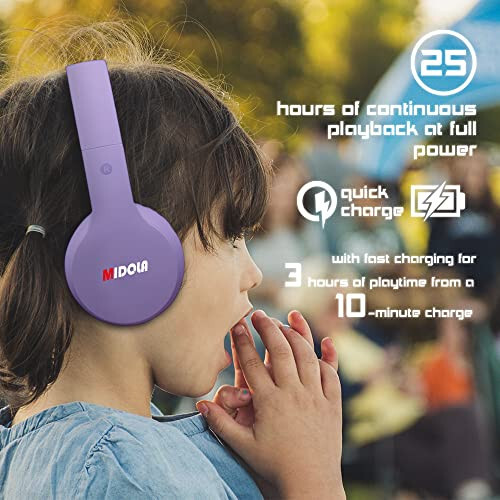 MIDOLA Kids Headphones Bluetooth 5.3 Wireless 60H Play Time Volume Limit 85/110dB Over Ear Foldable Protection Headset/Wired AUX Cord Mic for Boy Girl Travel School Phone Pad Tablet Light Purple - 9