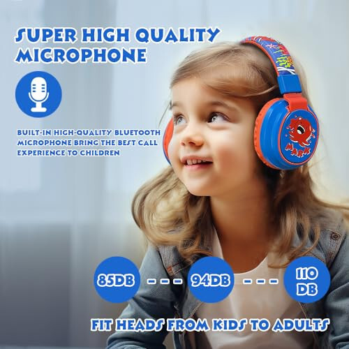 MIDOLA Kids Headphones Wireless Bluetooth Volume Limit 85dB /110dB Over Ear Foldable Headset with Mic/Wired Inline AUX Cord for Children Boy Girl School Tablet Pad Phone Cartoon Blue - 2