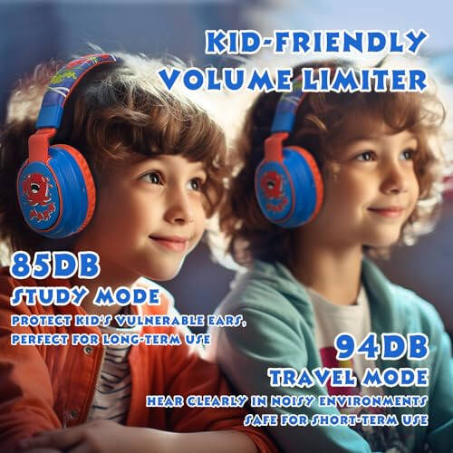 MIDOLA Kids Headphones Wireless Bluetooth Volume Limit 85dB /110dB Over Ear Foldable Headset with Mic/Wired Inline AUX Cord for Children Boy Girl School Tablet Pad Phone Cartoon Blue - 4