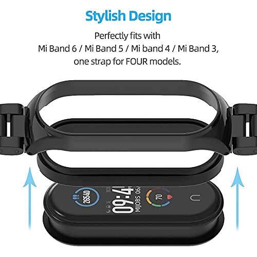 MIJOBS Mi Band 7 Mi Band 6 Tasmasi Xiaomi Mi Band 5 4 3 uchun, Zanglamaydigan Po'lat Soat Tasmasi Metall O'rnini Bosadigan Bilaguzuk Bilaguzuk Mi Smart Band 5 uchun - 3