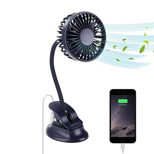 Mikikin Clip on Small Mini Fan, Portable Usb Battery Operated Rechargeable Quiet Personal Desk/ Baby Stroller Fan 3 Speeds Flexible Neck Great for Bed Office Car Dorm Travel Camping Beach - 1