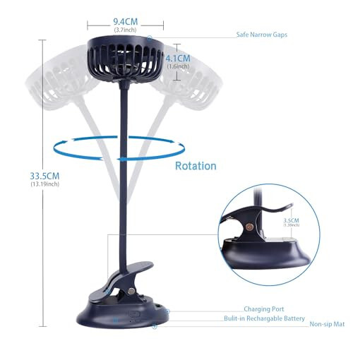 Mikikin Klipsli Küçük Mini Fan, Taşınabilir Usb Pil ile Çalışan Şarj Edilebilir Sessiz Kişisel Masa/Bebek Arabası Fanı 3 Hız Ayarı Esnek Boyun Yatak, Ofis, Araba, Yurt, Seyahat, Kamp, Plaj İçin Mükemmel - 7