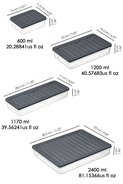 Mikrodalga ve Dondurucu Uyumlu 24 Parça Saklama Kabı Seti, 2x2400Ml 4x1200Ml 6x1170Ml 12x600Ml, Antrasit - 8