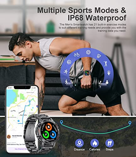 Military Smart Watch for Men (Answer/Dial Calls), 100 Sports Modes, 5ATM Waterproof Fitness Watch with Heart Rate/SpO2/Blood Pressure for Android and iOS, 1.39''HD DIY Screen Smart Watch - 3