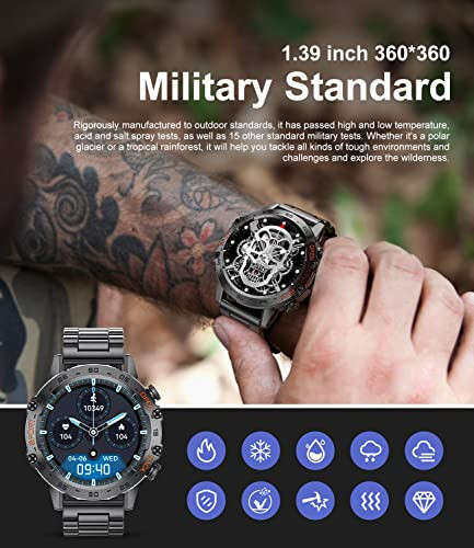 Military Smart Watch for Men (Answer/Dial Calls), 100 Sports Modes, 5ATM Waterproof Fitness Watch with Heart Rate/SpO2/Blood Pressure for Android and iOS, 1.39''HD DIY Screen Smart Watch - 4