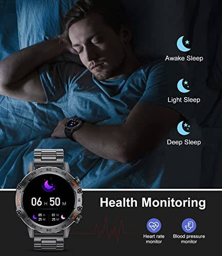 Military Smart Watch for Men (Answer/Dial Calls), 100 Sports Modes, 5ATM Waterproof Fitness Watch with Heart Rate/SpO2/Blood Pressure for Android and iOS, 1.39''HD DIY Screen Smart Watch - 5