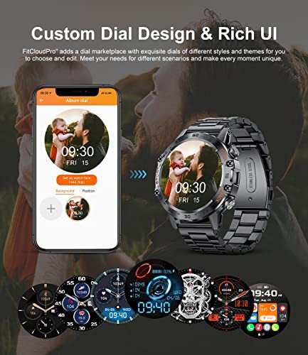 Military Smart Watch for Men (Answer/Dial Calls), 100 Sports Modes, 5ATM Waterproof Fitness Watch with Heart Rate/SpO2/Blood Pressure for Android and iOS, 1.39''HD DIY Screen Smart Watch - 6