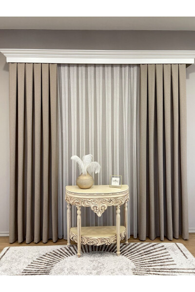 Milk Coffee Color - Linen Look 1/3 Pleated Blackout Curtain - 3