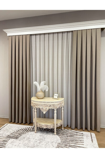 Milk Coffee Color - Linen Look 1/3 Pleated Blackout Curtain - 4