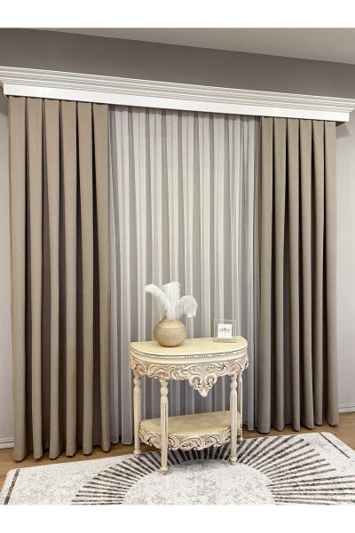 Milk Coffee Color - Linen Look 1/3 Pleated Blackout Curtain - 5