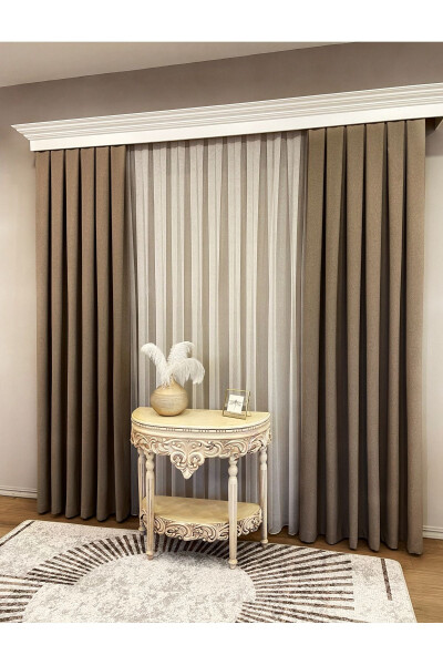 Milk Coffee Color - Linen Look 1/3 Pleated Blackout Curtain - 5