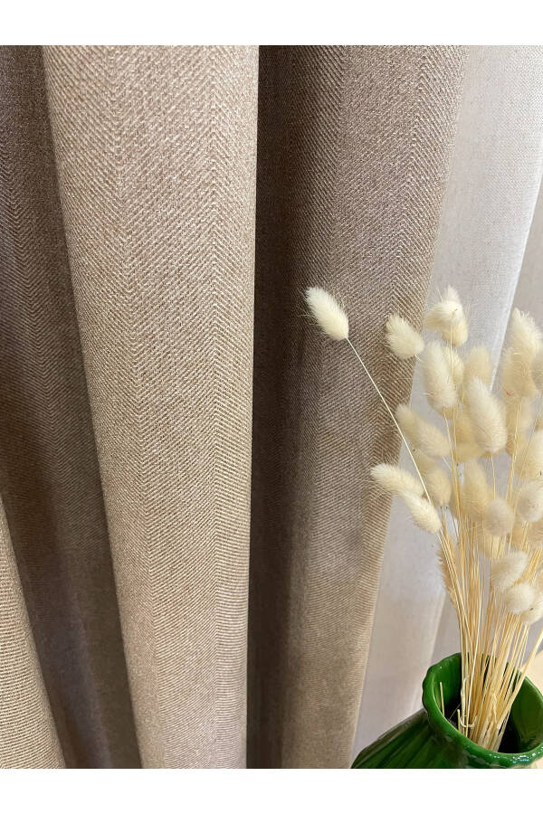 Milk Coffee Color - Linen Look 1/3 Pleated Blackout Curtain - 7