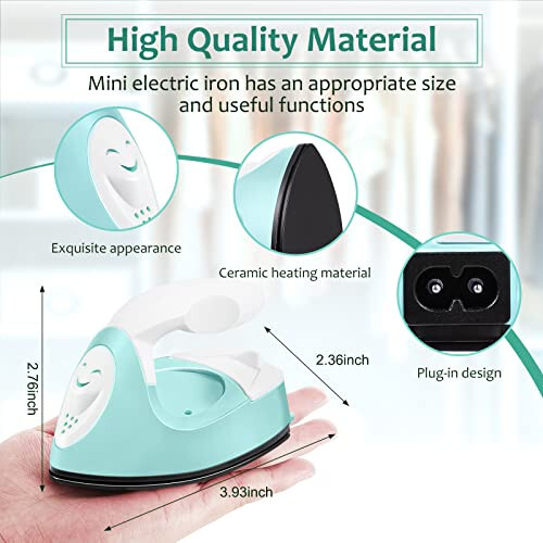 Mini Craft Iron Mini Heat Press Mini Iron Portable Handy Heat Press Small Iron with Charging Base Accessories for Fuse Beads Patch DIY Shoes T-shirts Heat Transfer Vinyl Projects(Mint Green) - 2