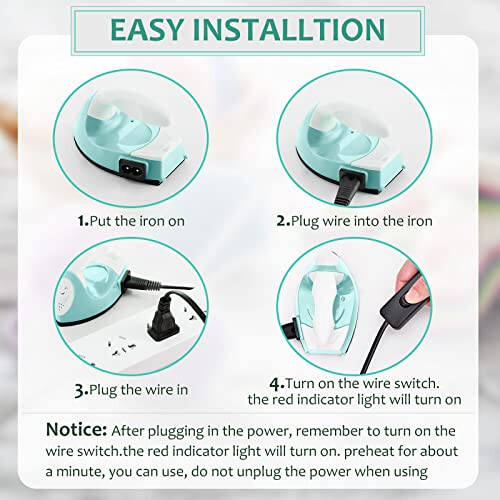 Mini Craft Iron Mini Heat Press Mini Iron Portable Handy Heat Press Small Iron with Charging Base Accessories for Fuse Beads Patch DIY Shoes T-shirts Heat Transfer Vinyl Projects(Mint Green) - 3