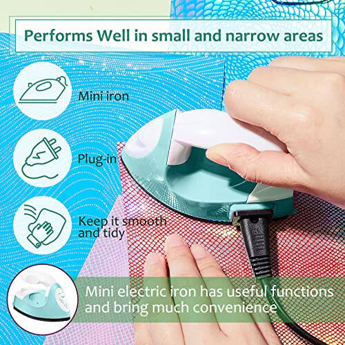 Mini Craft Iron Mini Heat Press Mini Iron Portable Handy Heat Press Small Iron with Charging Base Accessories for Fuse Beads Patch DIY Shoes T-shirts Heat Transfer Vinyl Projects(Mint Green) - 4