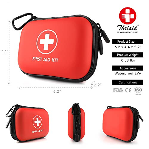 Mini First Aid Kit, 100 Pieces Water-Resistant Hard Shell Small Case - Perfect for Travel, Outdoor, Home, Office, Camping, Hiking, Car (Red) - 2