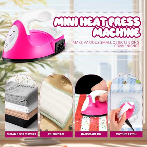 Mini Heat Press - Rose Red Mini Craft Iron for Crafts Quilting with Charging Accessories Machine for Clothes, Paste, DIY, Crafts, Heat Transfer-30w - 3