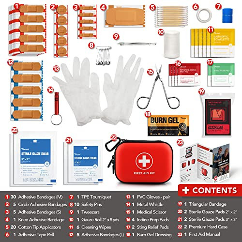 Mini İlk Yardım Çantası, 100 Parça Su Geçirmez Sert Kabuk Küçük Kutu - Seyahat, Açık Hava, Ev, Ofis, Kamp, Yürüyüş, Araba İçin Mükemmel (Kırmızı) - 4