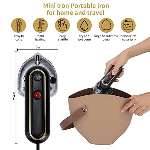 Mini Iron Travel Iron Clothes Iron with Nonstick Soleplate Portable Iron Steamer with Water Tank,Lightweight Mini Iron for Clothes with Spray Mist Buttons - 3