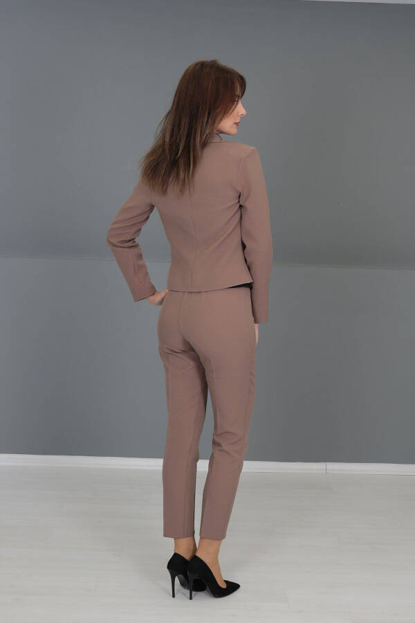 Mini Jacket & Straight Leg Trousers Set - Peach - 5